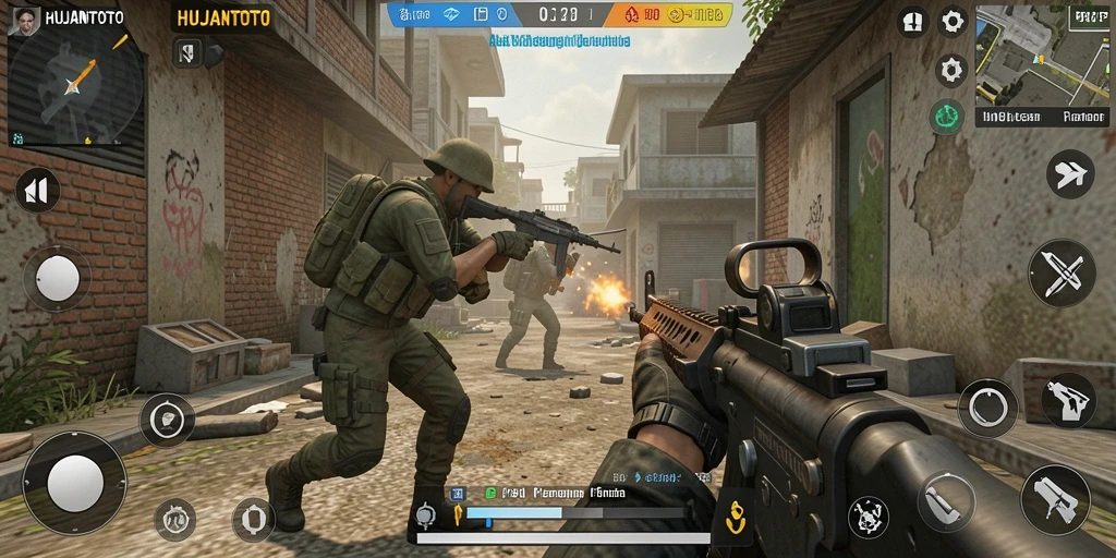 Tangkapan layar menunjukkan aksi intens dalam gameplay HUJANTOTO.