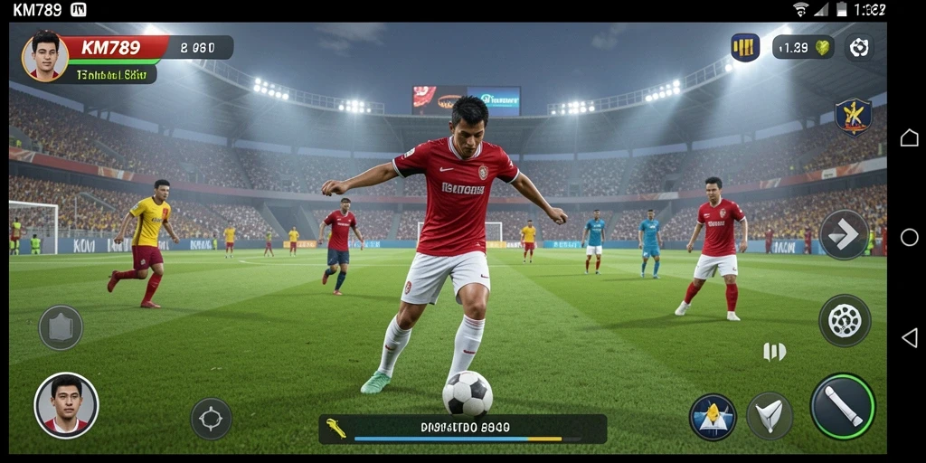 Screenshot menampilkan aksi sepak bola seru dan gameplay yang mendebarkan.