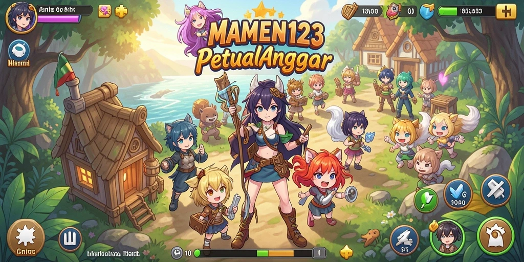 Tampilan gameplay seru dari MAMEN123 dengan karakter Anime unik.