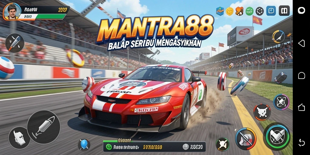 Tampilan screenshot utama MANTRA88 dengan gameplay balap yang mendebarkan.